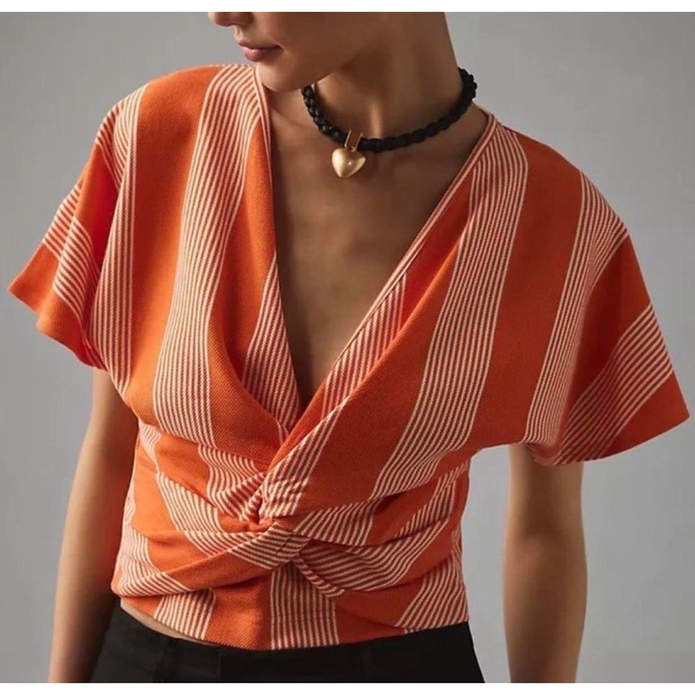 Bishop + Young Womens Orange White Striped Twist Front Dolman Top Size Medium